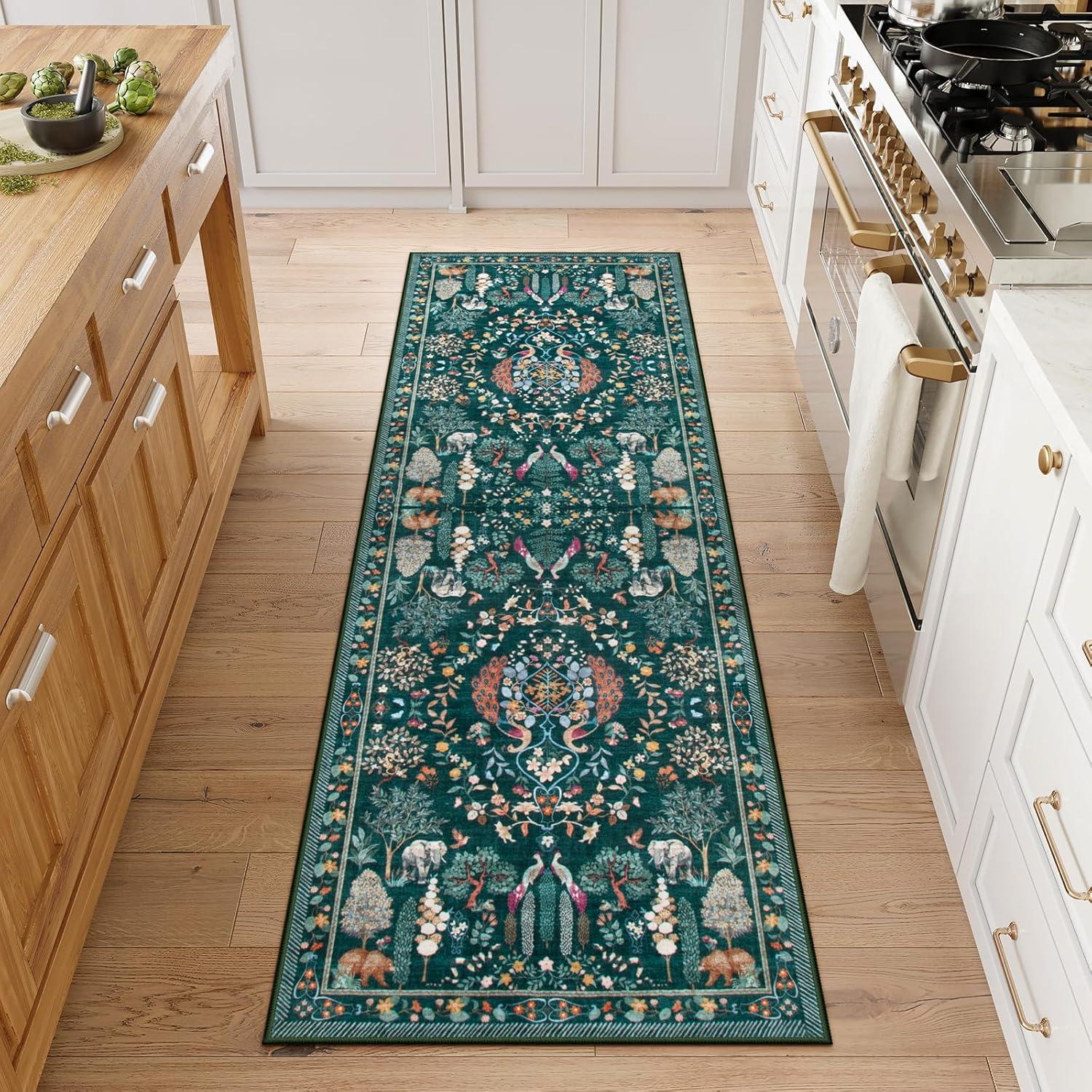 imageMoynesa Washable 8x10 Area Rugs for Living Room Boho Floral Soft Blue 8 x 10 Dining Room Rug Non Slip Ultra Thin Stain Resistant Large Floor Carpet for Bedroom Home OfficeGreen
