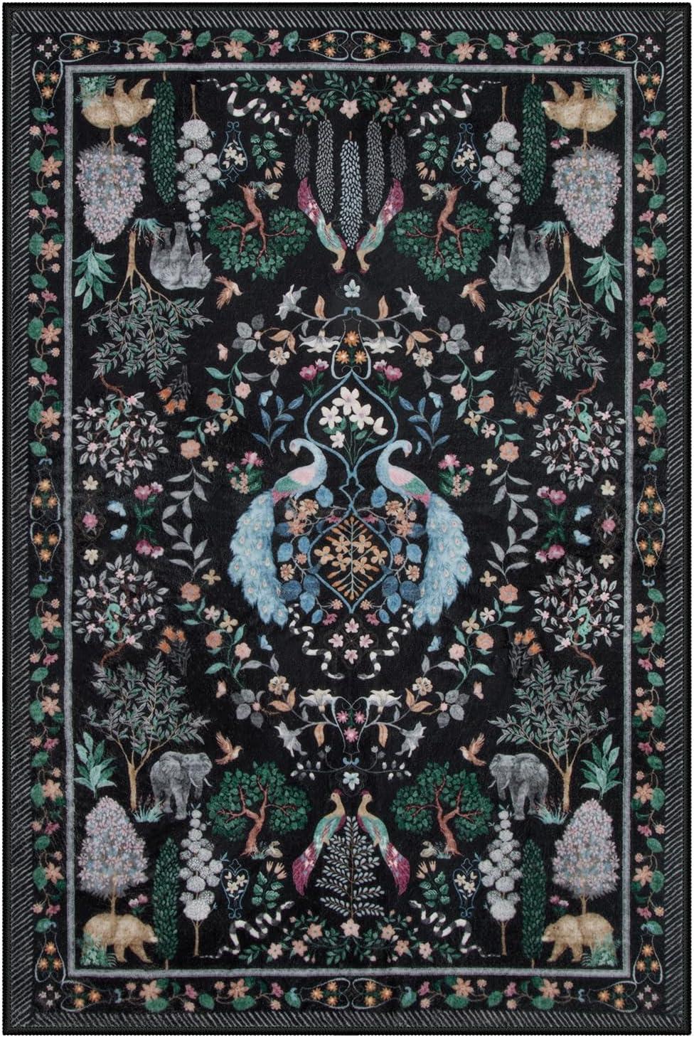 imageMoynesa Washable 8x10 Area Rugs for Living Room Boho Floral Soft Blue 8 x 10 Dining Room Rug Non Slip Ultra Thin Stain Resistant Large Floor Carpet for Bedroom Home OfficeBlack