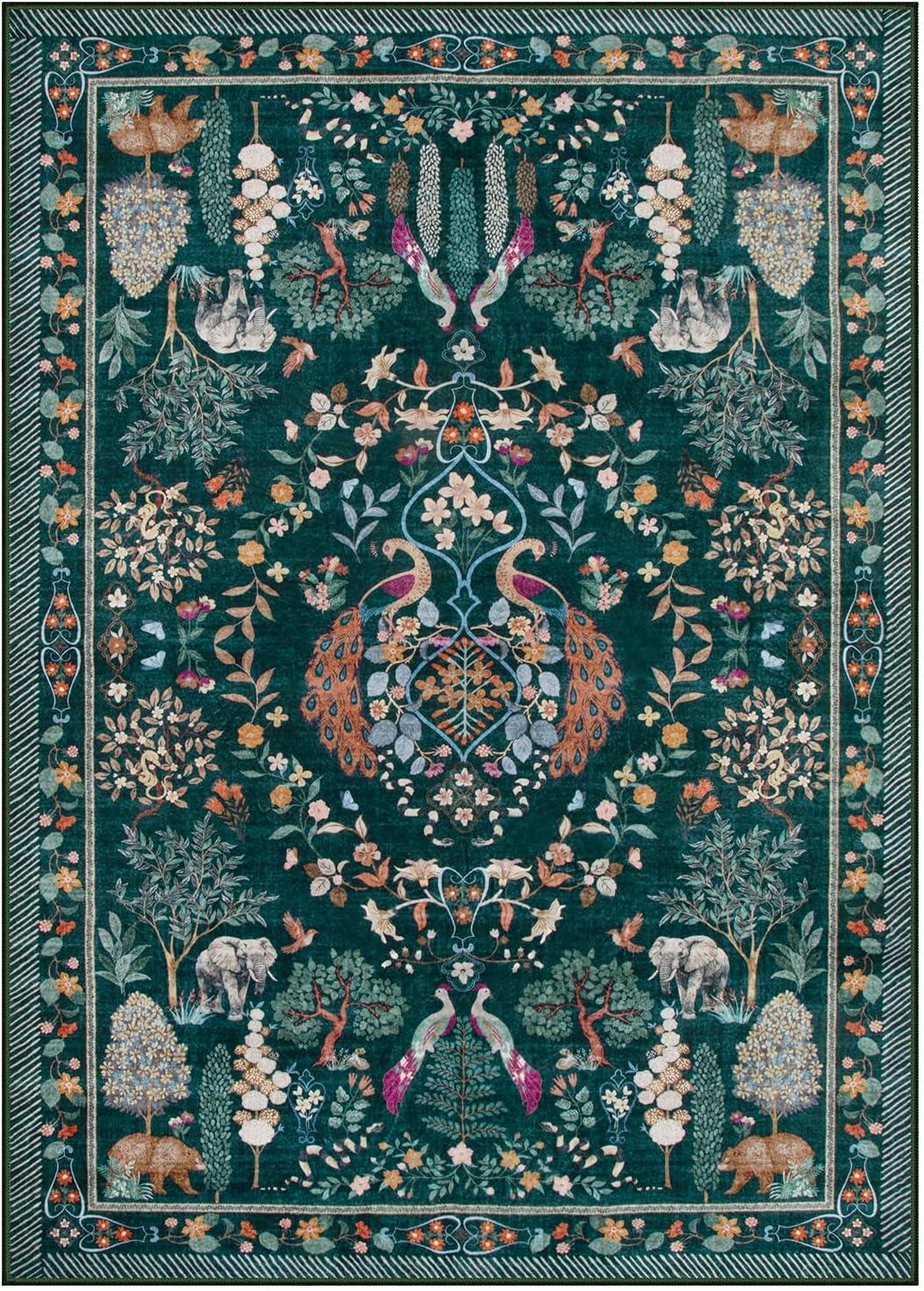 imageMoynesa Washable 8x10 Area Rugs for Living Room Boho Floral Soft Blue 8 x 10 Dining Room Rug Non Slip Ultra Thin Stain Resistant Large Floor Carpet for Bedroom Home OfficeGreen