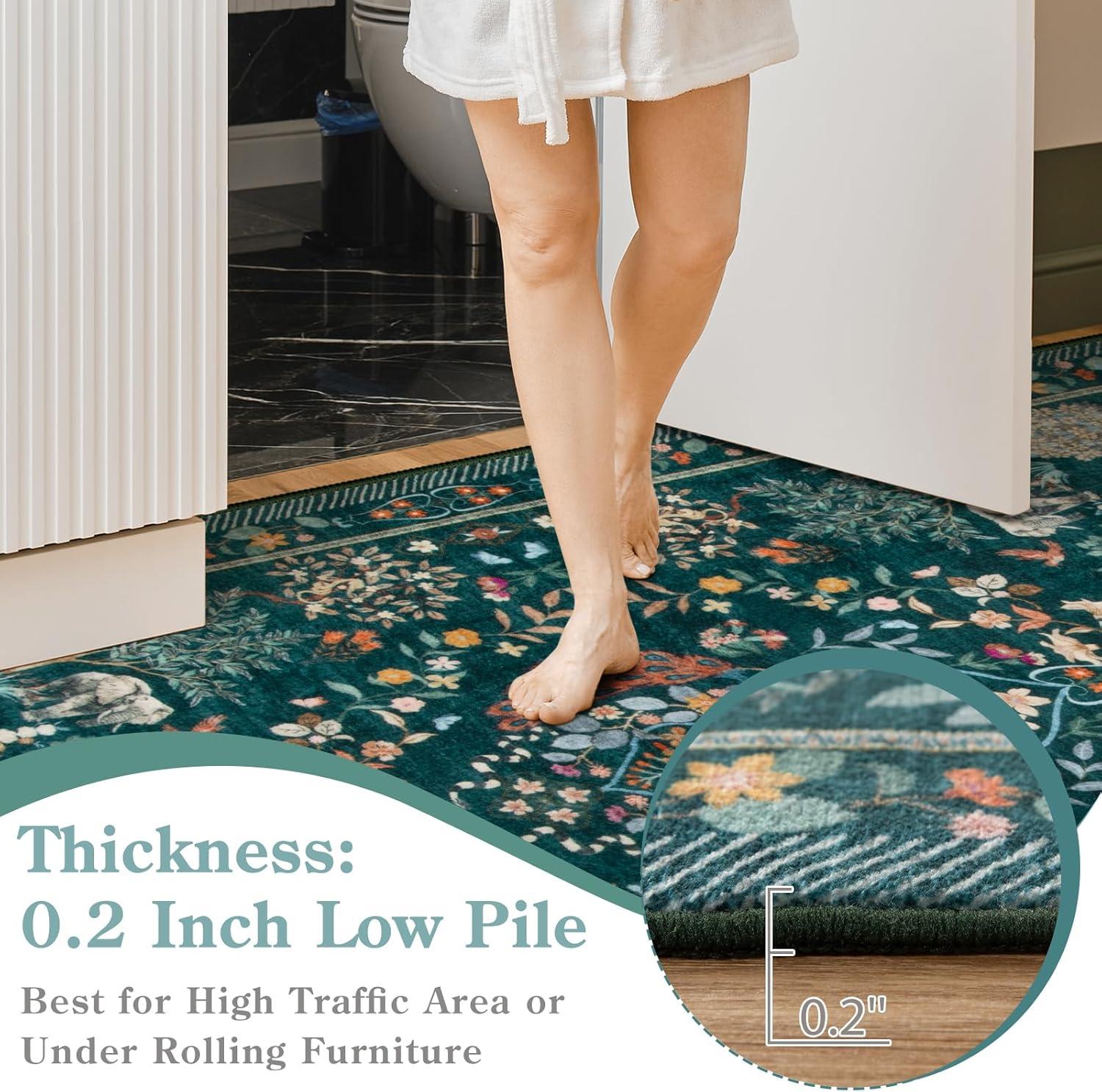 imageMoynesa Washable 8x10 Area Rugs for Living Room Boho Floral Soft Blue 8 x 10 Dining Room Rug Non Slip Ultra Thin Stain Resistant Large Floor Carpet for Bedroom Home OfficeGreen