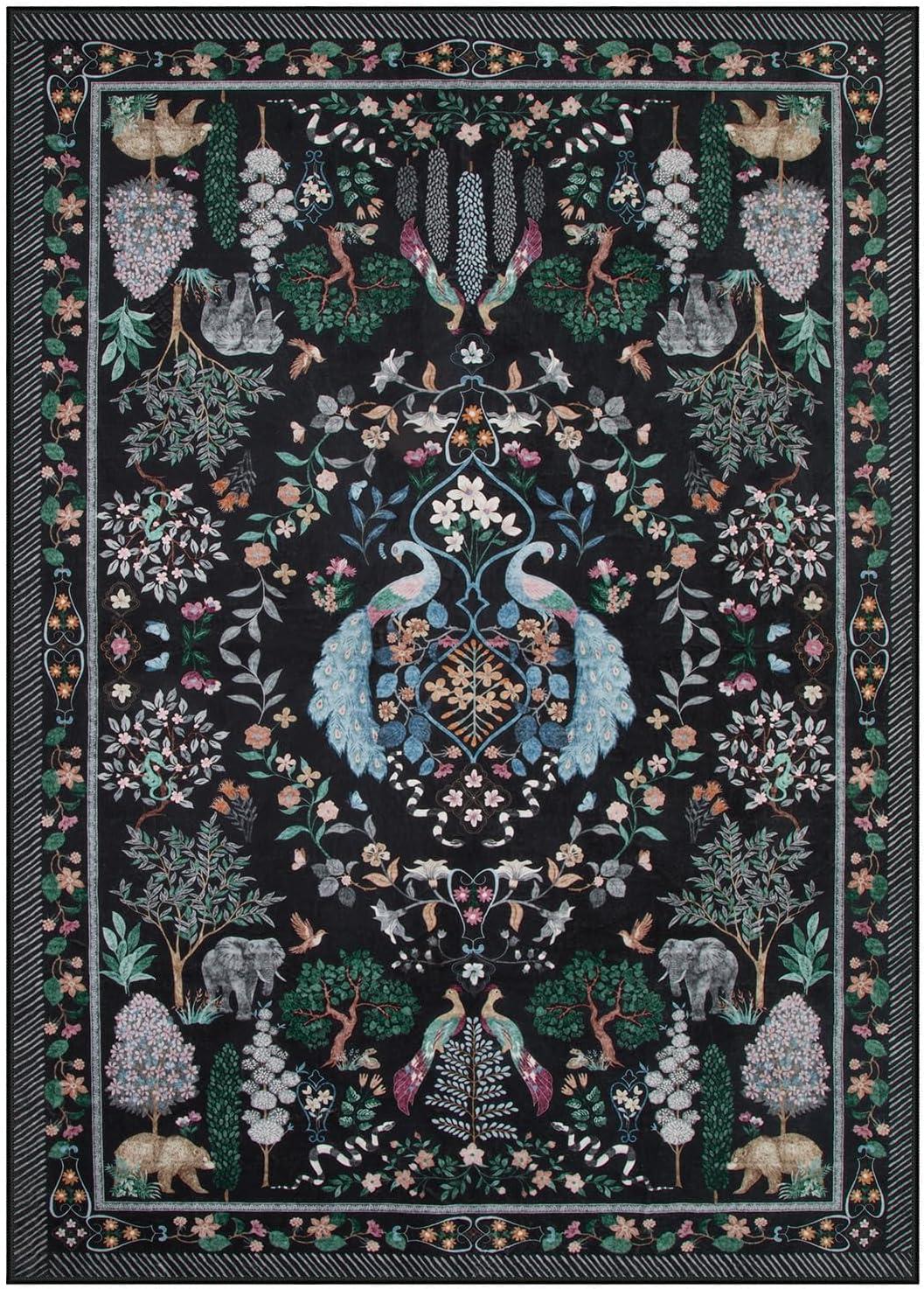 imageMoynesa Washable 8x10 Area Rugs for Living Room Boho Floral Soft Blue 8 x 10 Dining Room Rug Non Slip Ultra Thin Stain Resistant Large Floor Carpet for Bedroom Home OfficeBlack