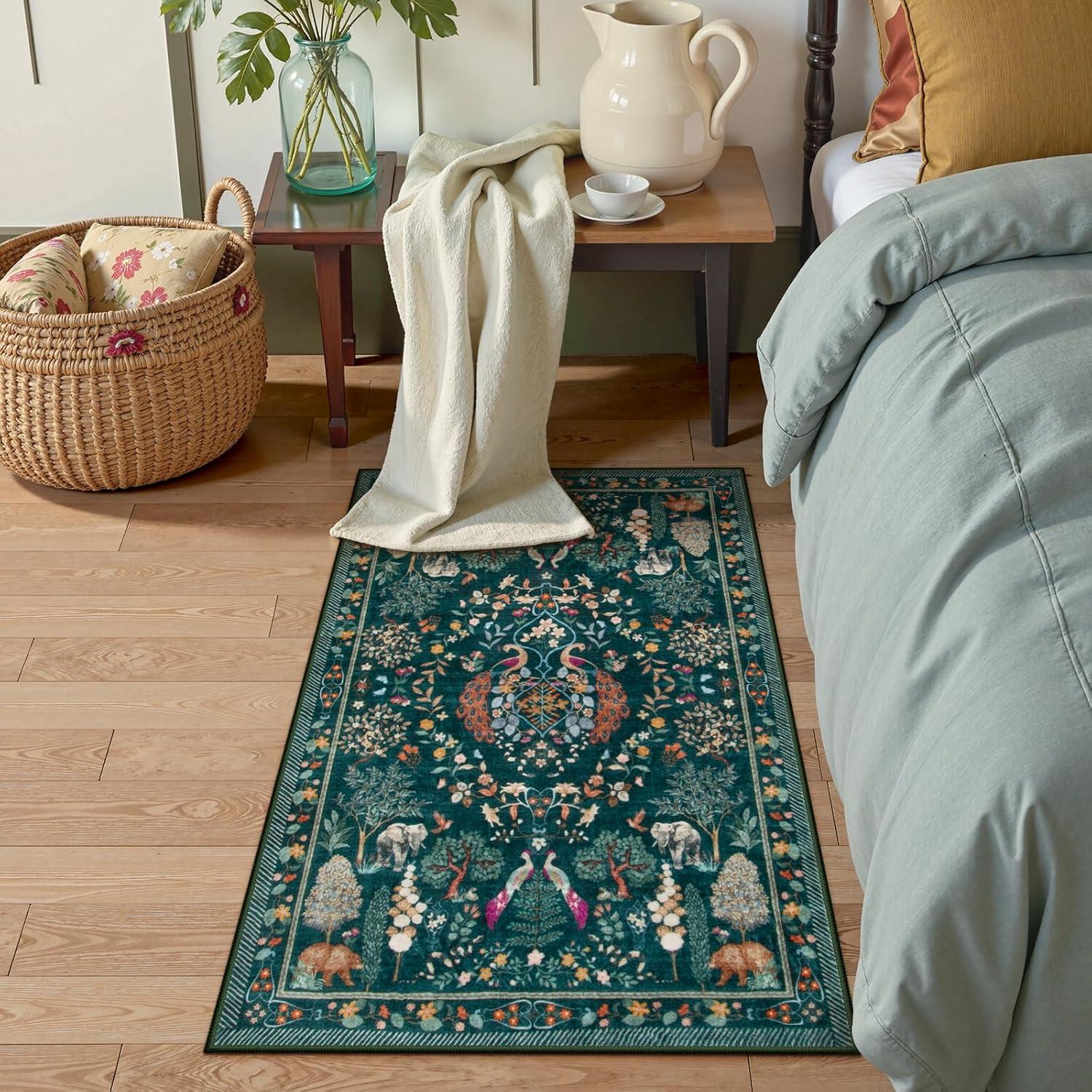 imageMoynesa Washable 8x10 Area Rugs for Living Room Boho Floral Soft Blue 8 x 10 Dining Room Rug Non Slip Ultra Thin Stain Resistant Large Floor Carpet for Bedroom Home OfficeGreen