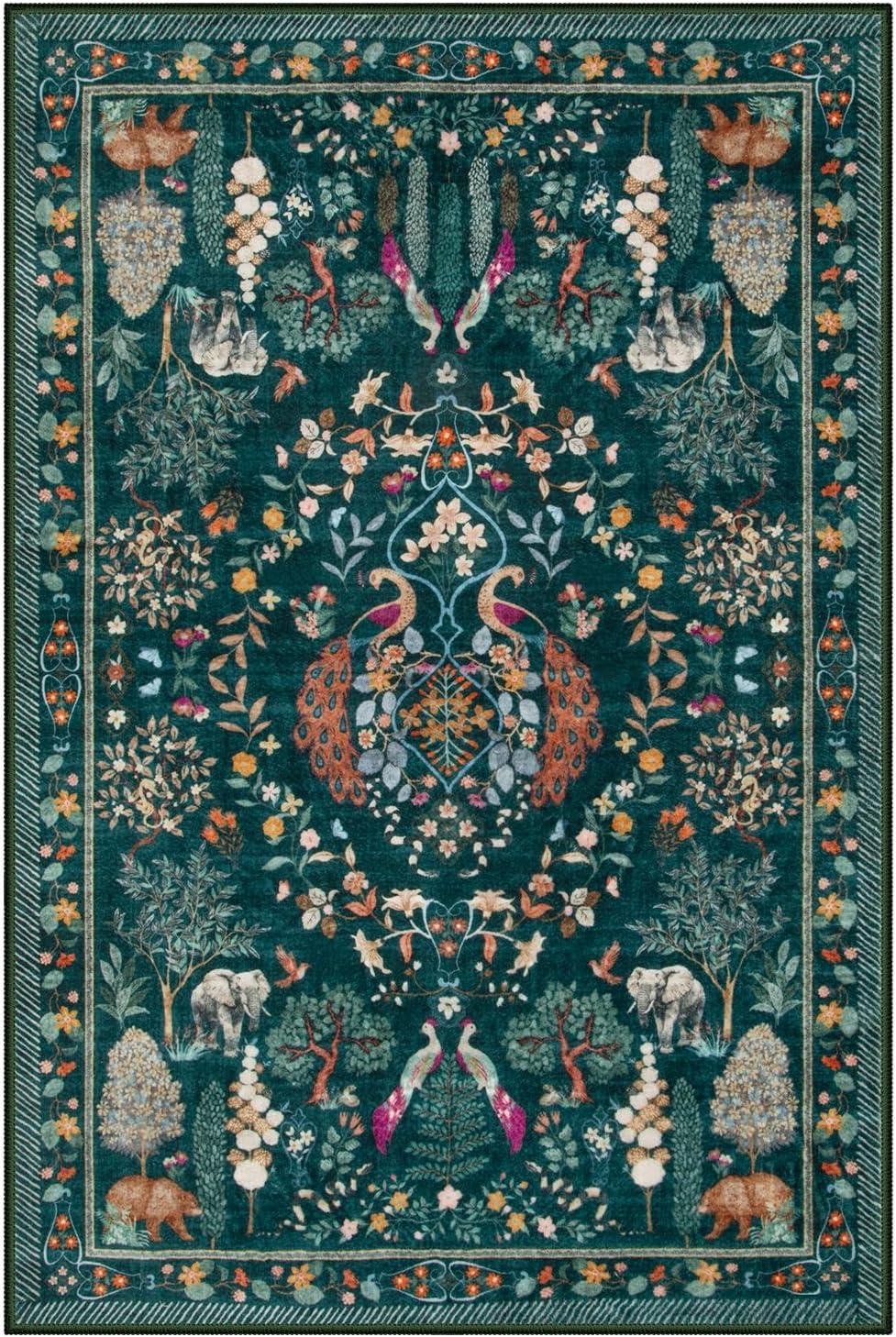 imageMoynesa Washable 8x10 Area Rugs for Living Room Boho Floral Soft Blue 8 x 10 Dining Room Rug Non Slip Ultra Thin Stain Resistant Large Floor Carpet for Bedroom Home OfficeGreen