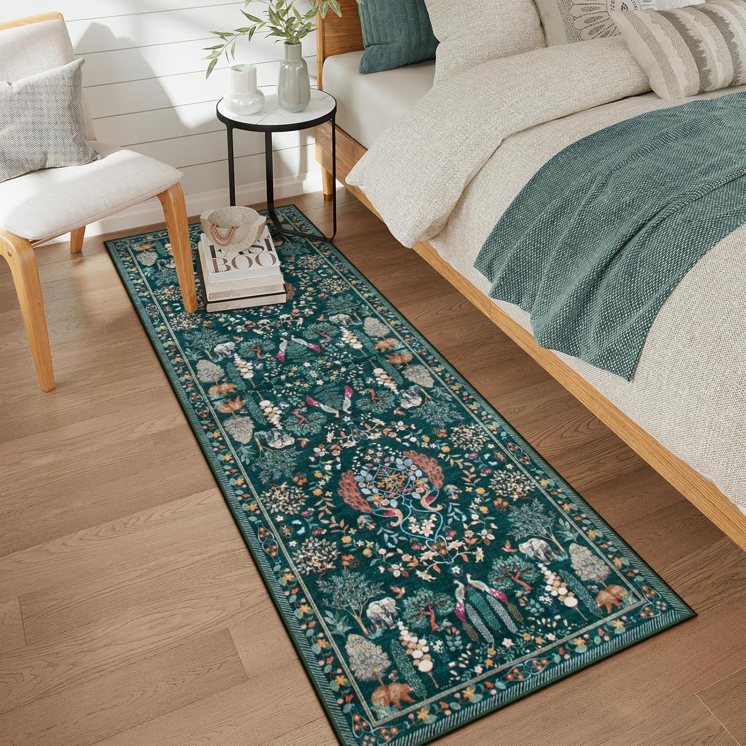 imageMoynesa Washable 8x10 Area Rugs for Living Room Boho Floral Soft Blue 8 x 10 Dining Room Rug Non Slip Ultra Thin Stain Resistant Large Floor Carpet for Bedroom Home OfficeGreen
