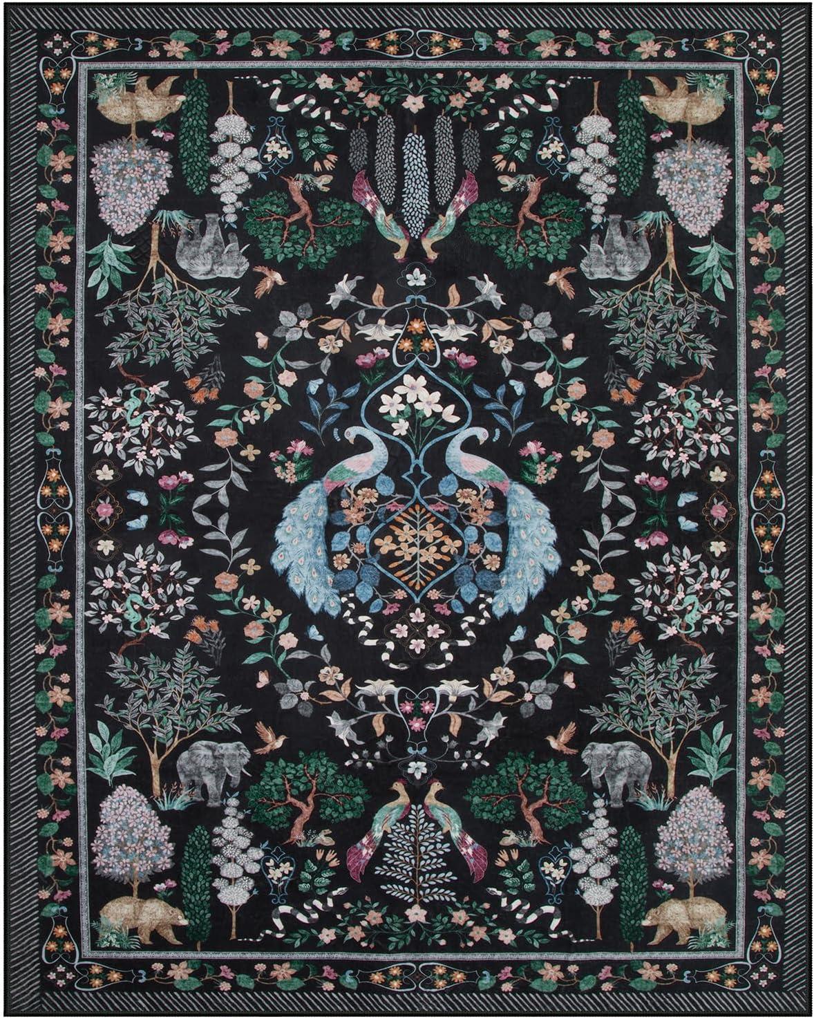 imageMoynesa Washable 8x10 Area Rugs for Living Room Boho Floral Soft Blue 8 x 10 Dining Room Rug Non Slip Ultra Thin Stain Resistant Large Floor Carpet for Bedroom Home OfficeBlack