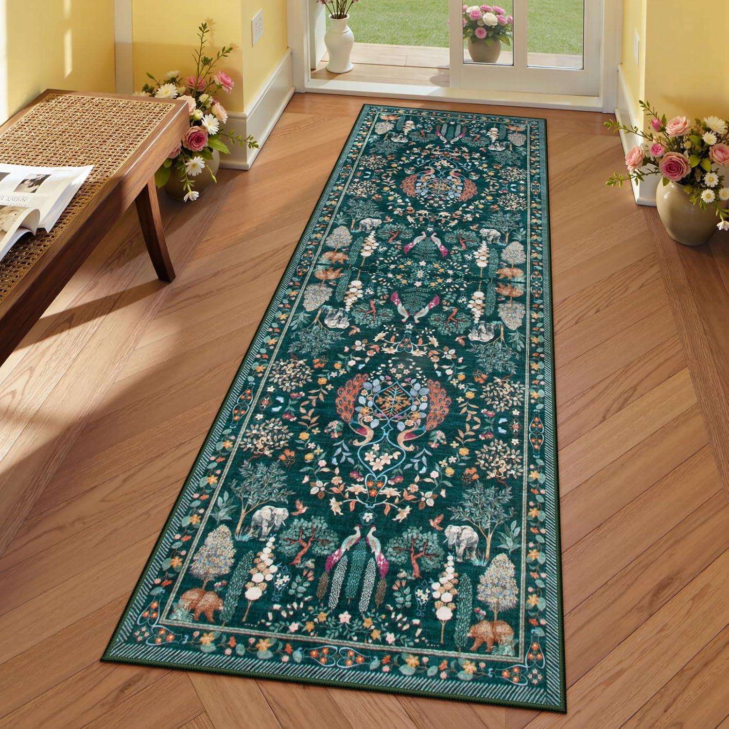 imageMoynesa Washable 8x10 Area Rugs for Living Room Boho Floral Soft Blue 8 x 10 Dining Room Rug Non Slip Ultra Thin Stain Resistant Large Floor Carpet for Bedroom Home OfficeGreen