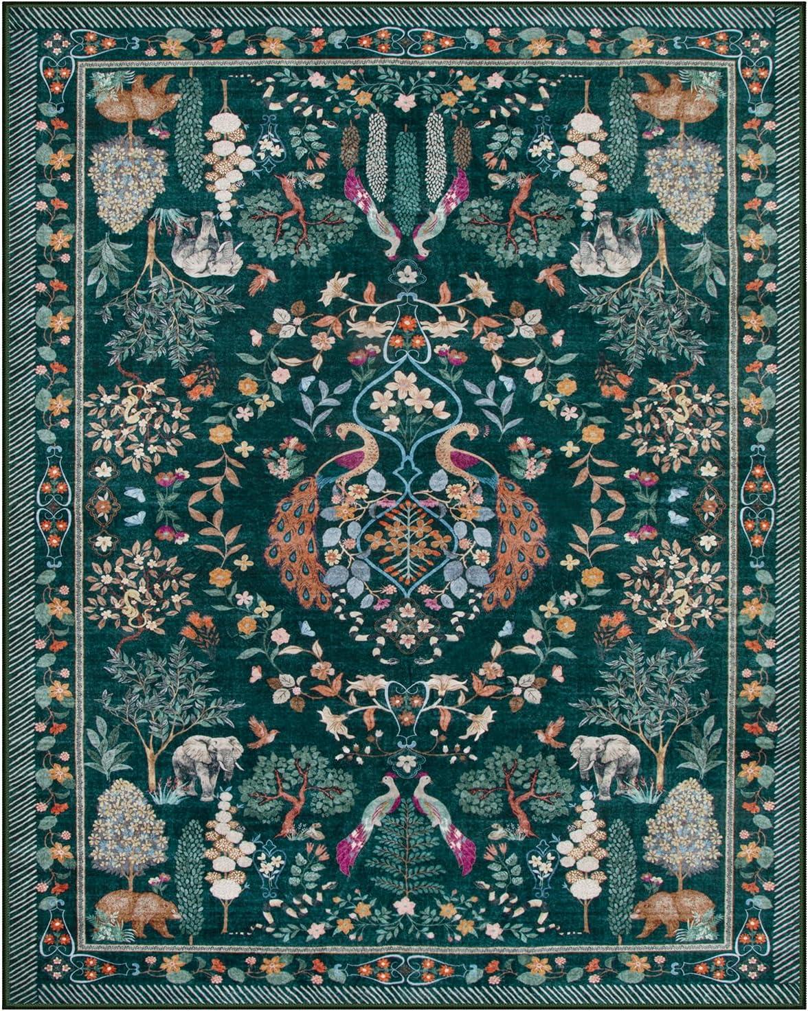 imageMoynesa Washable 8x10 Area Rugs for Living Room Boho Floral Soft Blue 8 x 10 Dining Room Rug Non Slip Ultra Thin Stain Resistant Large Floor Carpet for Bedroom Home OfficeGreen