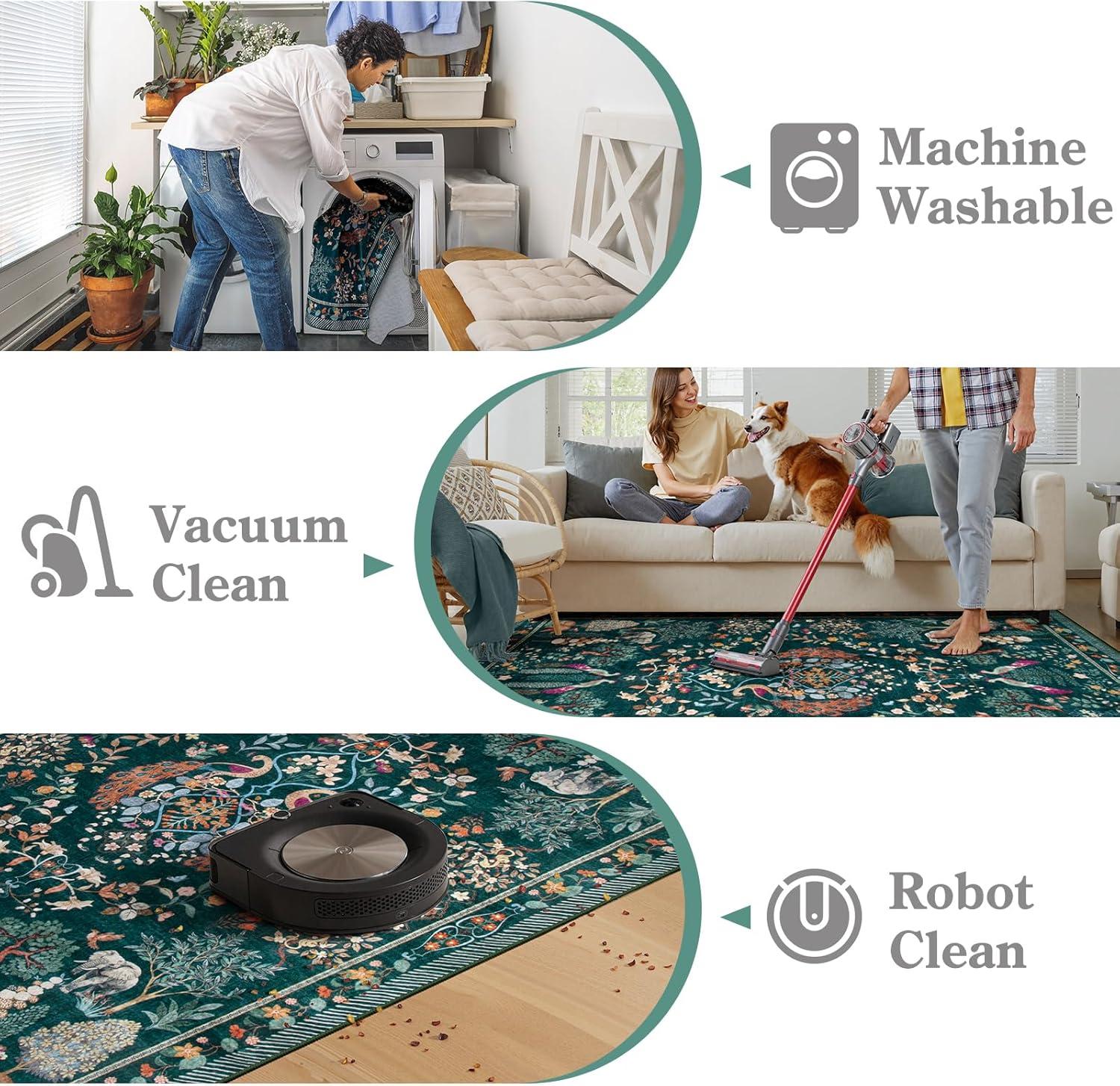 imageMoynesa Washable 8x10 Area Rugs for Living Room Boho Floral Soft Blue 8 x 10 Dining Room Rug Non Slip Ultra Thin Stain Resistant Large Floor Carpet for Bedroom Home OfficeGreen