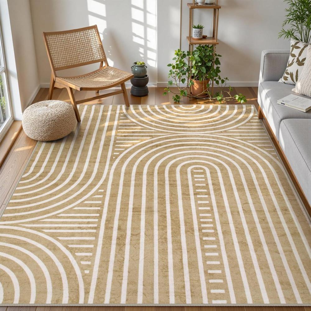 imageMoynesa Abstract 8x10 Area Rug Black Washable Living Room Rugs Modern Rainbow Large Bedroom Rug Non Slip Soft Non Shedding Indoor Carpet for Dining Room Nursery OfficeKhaki