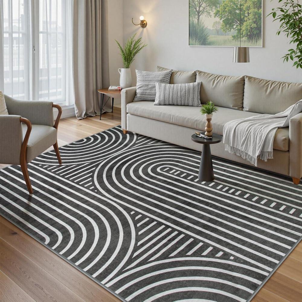 imageMoynesa Abstract 8x10 Area Rug Black Washable Living Room Rugs Modern Rainbow Large Bedroom Rug Non Slip Soft Non Shedding Indoor Carpet for Dining Room Nursery OfficeBlack