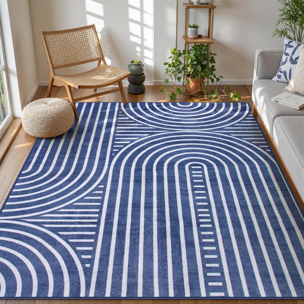 imageMoynesa Abstract 8x10 Area Rug Black Washable Living Room Rugs Modern Rainbow Large Bedroom Rug Non Slip Soft Non Shedding Indoor Carpet for Dining Room Nursery OfficeBlue