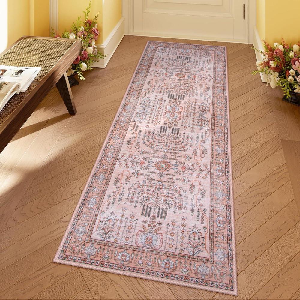 imageMoynesa Boho Green 5x7 Area Rugs for Living Room Washable Traditional Living Room Rug Soft Floral Bedroom Rugs LowPile Oriental Dining Room Rug Indoor Floor Carpet for PlayroomPink