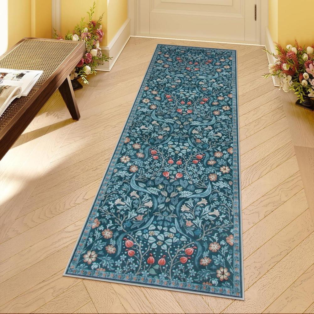 imageMoynesa Floral Washable 8x10 Rug Large Rugs for Living Room Green Soft 8 x 10 Boho Bedroom Rugs Non Slip Botanical Ultra Thin Floor Carpet for Dining Room Nursery GreenTeal