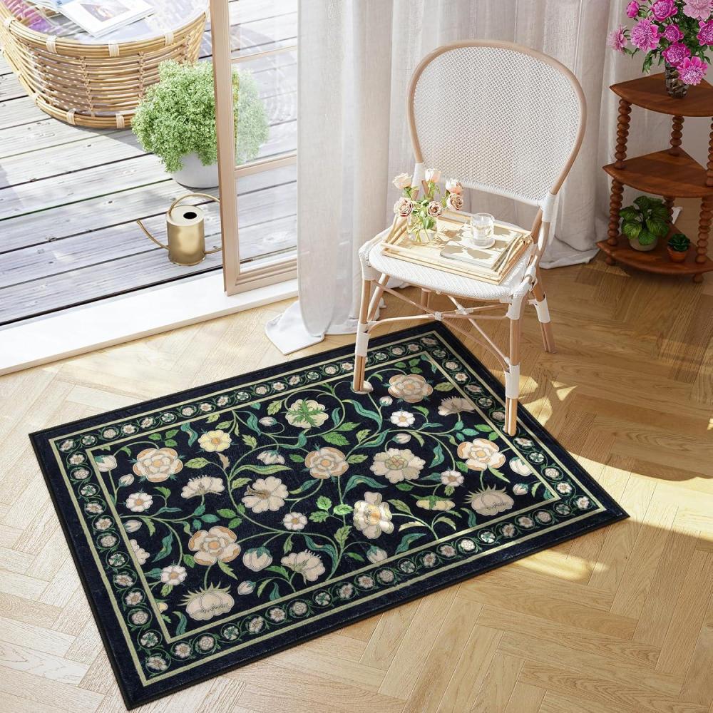 imageMoynesa Floral Washable Rug 2x3 NonSlip Kitchen Rugs UltraThin Soft Entryway Rug Rubber Backing Boho Sage Green Small Welcome Door Indoor Throw Mat for Bathroom Entry BedroomBlack