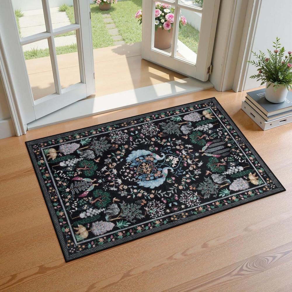imageMoynesa Washable 8x10 Area Rugs for Living Room Boho Floral Soft Blue 8 x 10 Dining Room Rug Non Slip Ultra Thin Stain Resistant Large Floor Carpet for Bedroom Home OfficeBlack