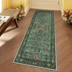 Moynesa Boho Green 5×7 Area Rugs for Living Room, Washable Traditional Living Room Rug Soft Floral Bedroom Rugs, Low-Pile Oriental Dining Room Rug Indoor Floor Carpet for Playroom(Greyish Green)