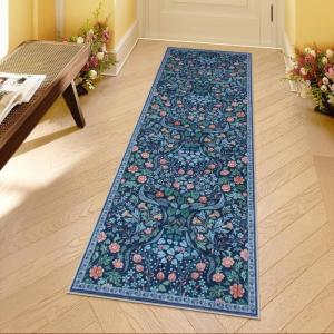 Moynesa Floral Washable 8×10 Rug, Large Rugs for Living Room, Green Soft 8 x 10 Boho Bedroom Rugs, Non Slip Botanical Ultra Thin Floor Carpet for Dining Room Nursery, Green(Blue)