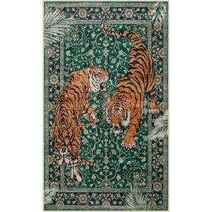 Moynesa Tiger Washable Rugs, 8×10 Area Rugs for Living Room, Soft Large Vintage 8×10 Bedroom Green Rug, Botanical Non Slip Ultra Thin Floor Carpet for Dining Room Home Office(Green)