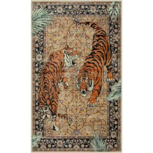 Moynesa Tiger Washable Rugs, 8×10 Area Rugs for Living Room, Soft Large Vintage 8×10 Bedroom Green Rug, Botanical Non Slip Ultra Thin Floor Carpet for Dining Room Home Office(Camel)