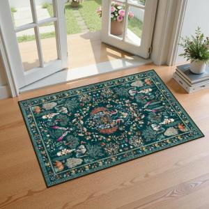 Moynesa Washable 8×10 Area Rugs for Living Room, Boho Floral Soft Blue 8 x 10 Dining Room Rug, Non Slip Ultra Thin Stain Resistant Large Floor Carpet for Bedroom Home Office(Green)